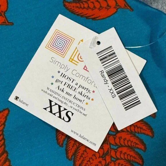 NEW LuLaRoe Women's XXS Randy Raglan Tee Blue Orange‎ Fern Leaf 3/4 Sleeve - Picture 5 of 8